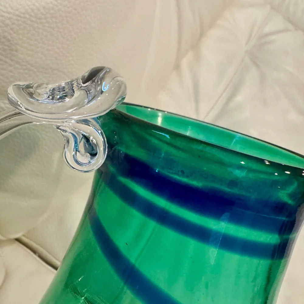 Signed Hand Blown Art Glass Green and Blue with Pontil Mark and Signature - Picture 7 of 8